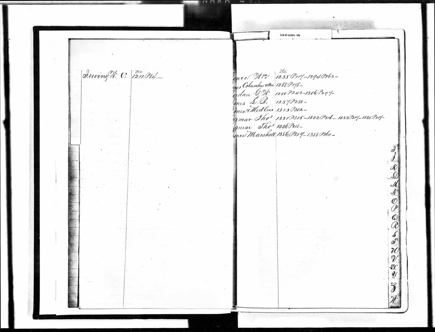 Freedmen's Bureau contract-book index page with an entry for Jones, Columbus and Brother